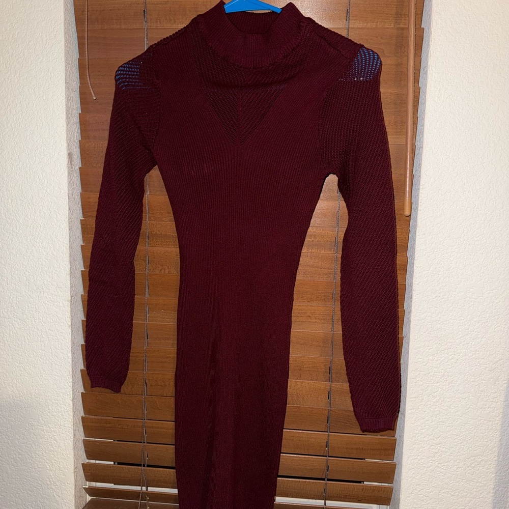 Burgundy Knit Long Sleeve Dress
